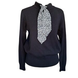 LILI SIDONIO Black Sweater with built in scarf/tie  size medium